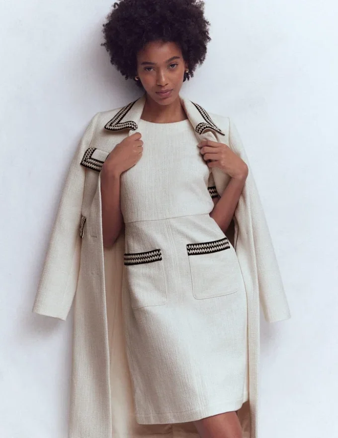 A-line Trim Short Dress Ivory A-line Trim Short Dress Ivory