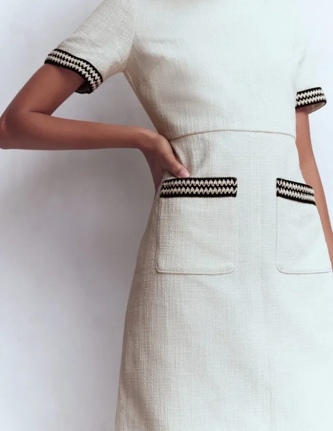 A-line Trim Short Dress Ivory A-line Trim Short Dress Ivory