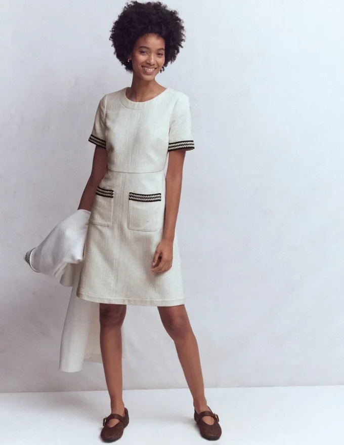 A-line Trim Short Dress Ivory A-line Trim Short Dress Ivory
