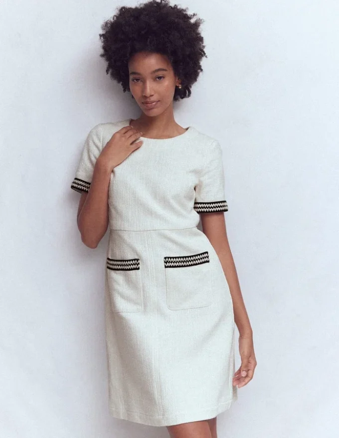 A-line Trim Short Dress Ivory A-line Trim Short Dress Ivory