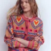 Abi Jacquard Cardigan Camel Melange, Hearts Abi Jacquard Cardigan Camel Melange, Hearts