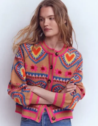 Abi Jacquard Cardigan Camel Melange, Hearts