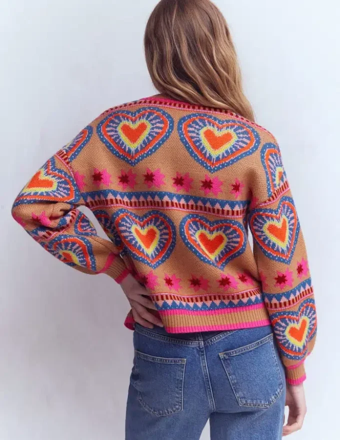 Abi Jacquard Cardigan Camel Melange, Hearts Abi Jacquard Cardigan Camel Melange, Hearts