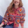 Abi Jacquard Cardigan Camel Melange, Hearts Abi Jacquard Cardigan Camel Melange, Hearts