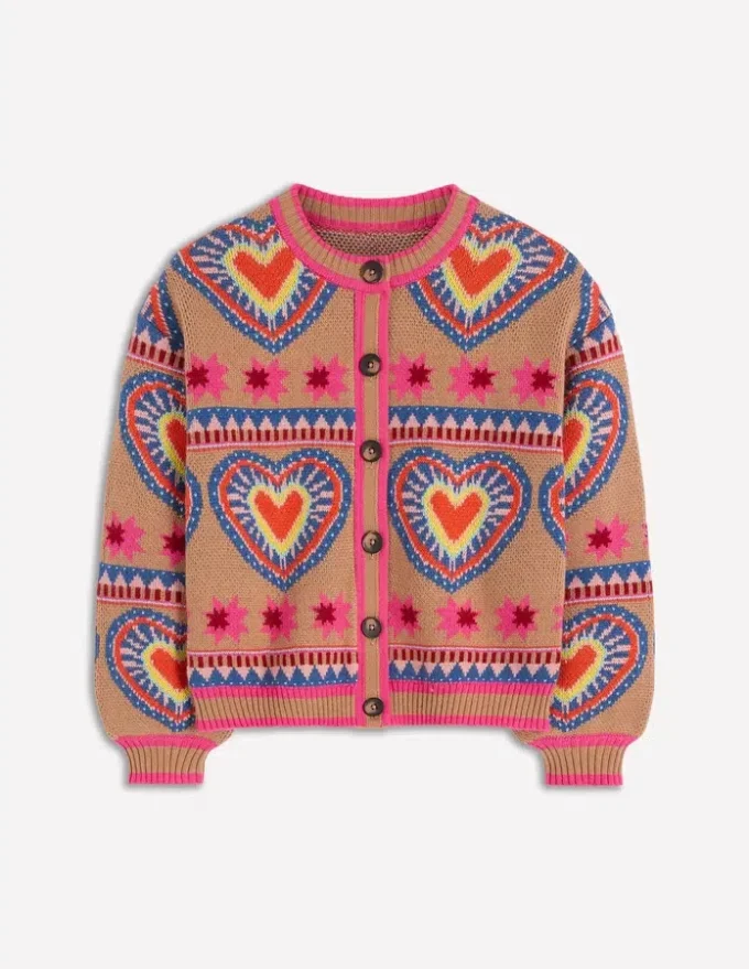 Abi Jacquard Cardigan Camel Melange, Hearts Abi Jacquard Cardigan Camel Melange, Hearts