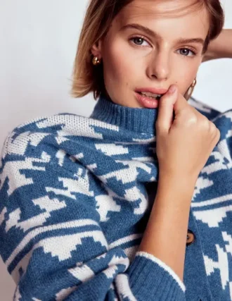 Abi Jacquard Cardigan Denim Blue Aztec