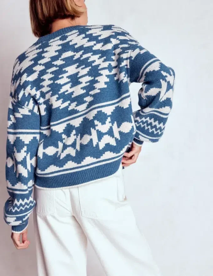 Abi Jacquard Cardigan Denim Blue Aztec Abi Jacquard Cardigan Denim Blue Aztec