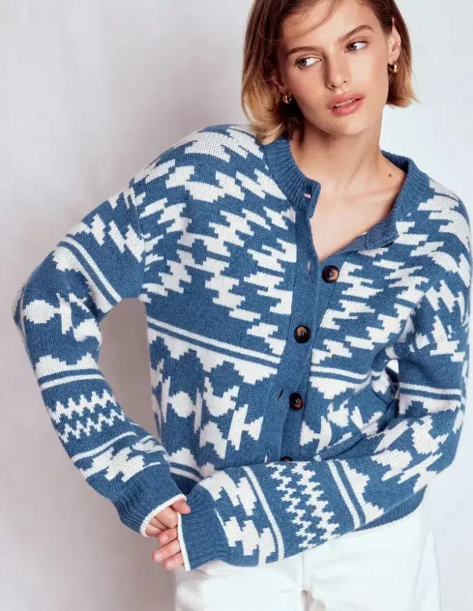Abi Jacquard Cardigan Denim Blue Aztec Abi Jacquard Cardigan Denim Blue Aztec
