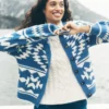 Abi Jacquard Cardigan Denim Blue Aztec Abi Jacquard Cardigan Denim Blue Aztec