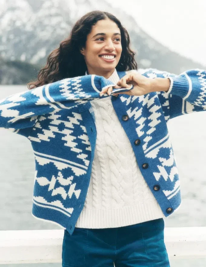 Abi Jacquard Cardigan Denim Blue Aztec Abi Jacquard Cardigan Denim Blue Aztec