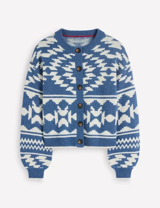 Abi Jacquard Cardigan Denim Blue Aztec Abi Jacquard Cardigan Denim Blue Aztec