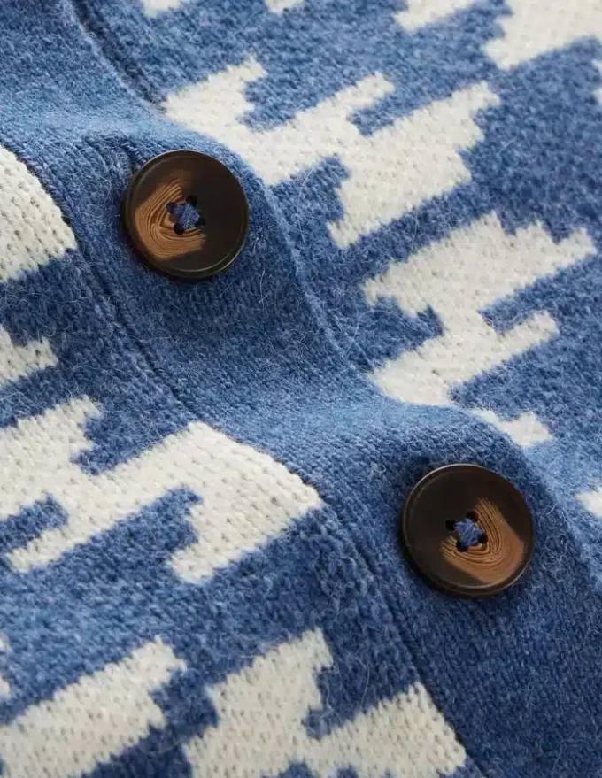 Abi Jacquard Cardigan Denim Blue Aztec Abi Jacquard Cardigan Denim Blue Aztec