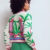 Abi Jacquard Cardigan Warm Ivory, Palm Tree Birds