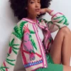 Abi Jacquard Cardigan Warm Ivory, Palm Tree Birds