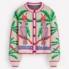 Abi Jacquard Cardigan Warm Ivory, Palm Tree Birds