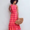 Abigail Linen Maxi Skirt Zesty Orange, Pink Gingham