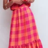 Abigail Linen Maxi Skirt Zesty Orange, Pink Gingham