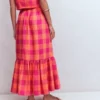 Abigail Linen Maxi Skirt Zesty Orange, Pink Gingham