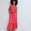 Abigail Linen Maxi Skirt Zesty Orange, Pink Gingham