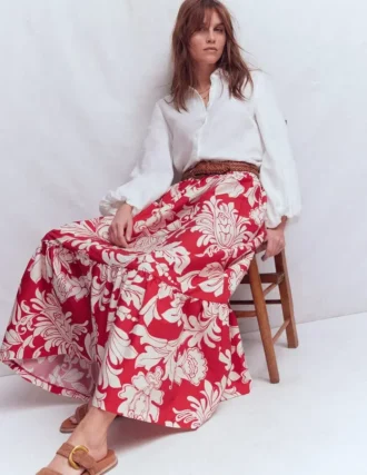 Abigail Poplin Maxi Skirt Botanical Flourish
