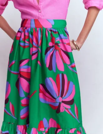 Abigail Poplin Maxi Skirt Green, Daisy Cascade