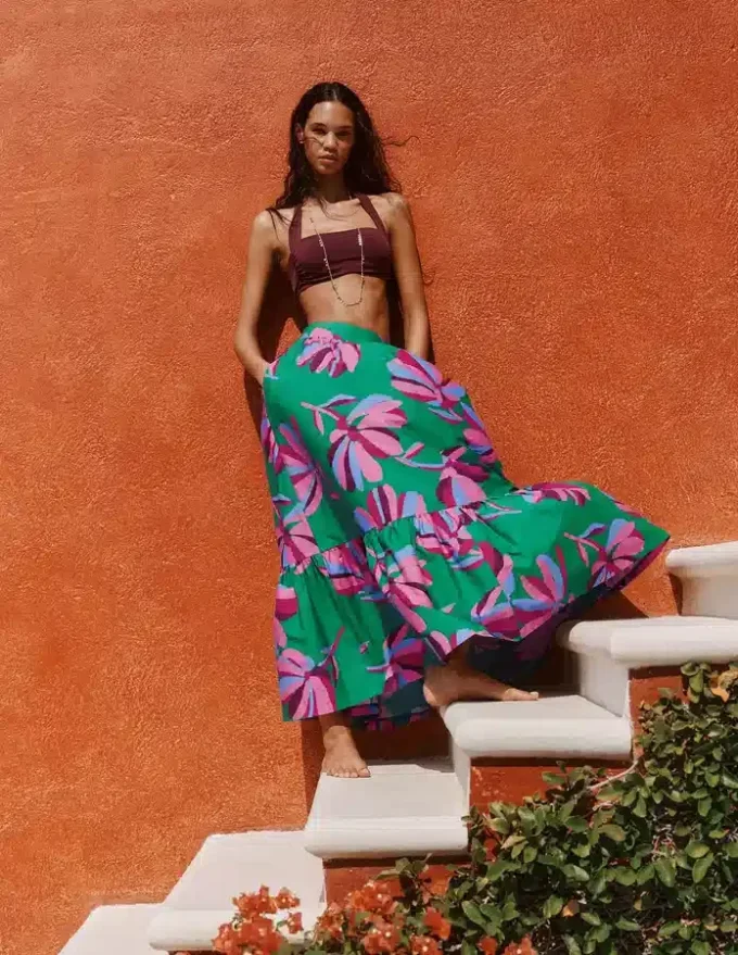 Abigail Poplin Maxi Skirt Green, Daisy Cascade Abigail Poplin Maxi Skirt Green, Daisy Cascade