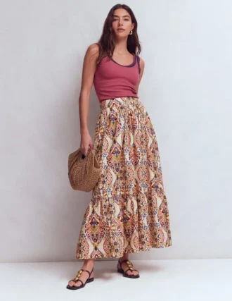 Abigail Poplin Maxi Skirt Multi, Enchanted Gardenia
