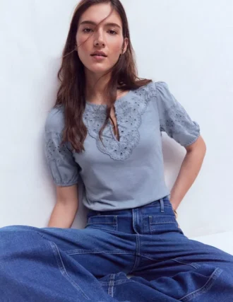 Ada Broderie Mix Top French Blue