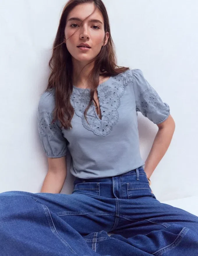 Ada Broderie Mix Top French Blue
