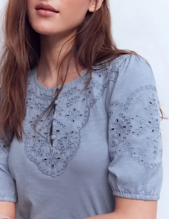 Ada Broderie Mix Top French Blue