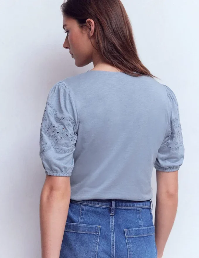 Ada Broderie Mix Top French Blue