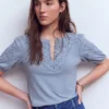 Ada Broderie Mix Top French Blue