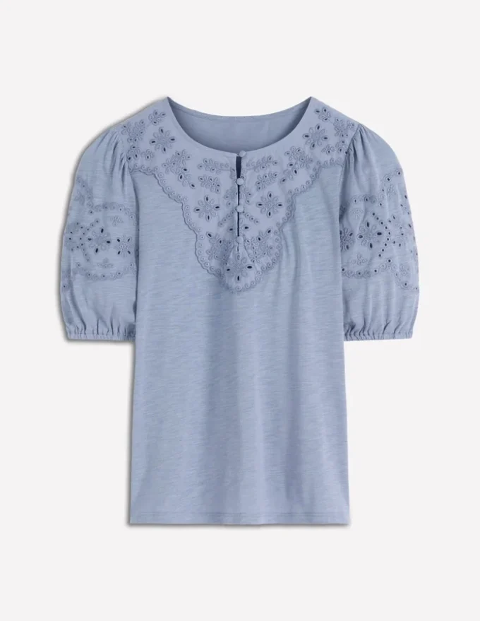 Ada Broderie Mix Top French Blue