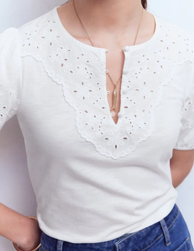 Ada Broderie Mix Top White Ada Broderie Mix Top White