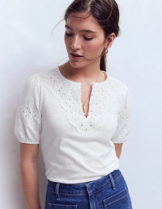 Ada Broderie Mix Top White Ada Broderie Mix Top White