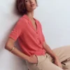 Agnes Collar Linen Cardigan Coral Agnes Collar Linen Cardigan Coral