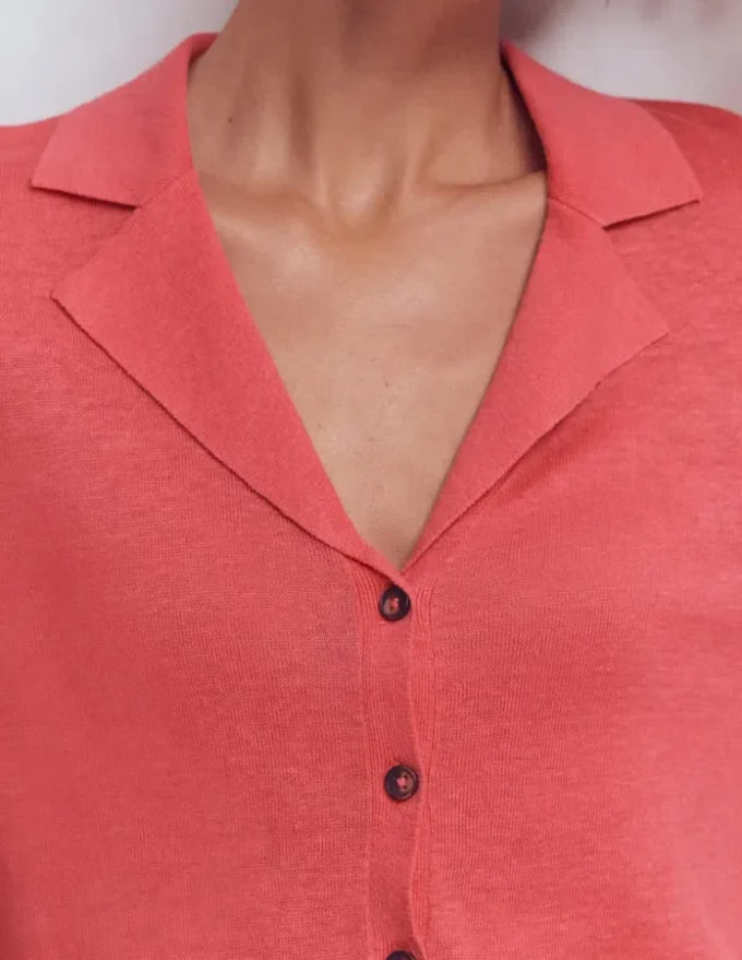 Agnes Collar Linen Cardigan Coral Agnes Collar Linen Cardigan Coral