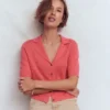Agnes Collar Linen Cardigan Coral Agnes Collar Linen Cardigan Coral