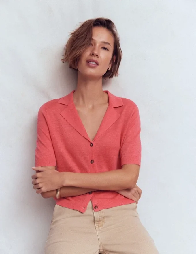 Agnes Collar Linen Cardigan Coral Agnes Collar Linen Cardigan Coral