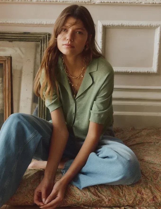Agnes Collar Linen Cardigan Green Agnes Collar Linen Cardigan Green