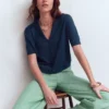 Agnes Collar Linen Cardigan Navy