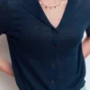 Agnes Collar Linen Cardigan Navy