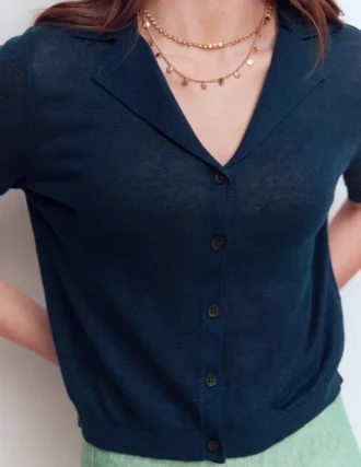 Agnes Collar Linen Cardigan Navy