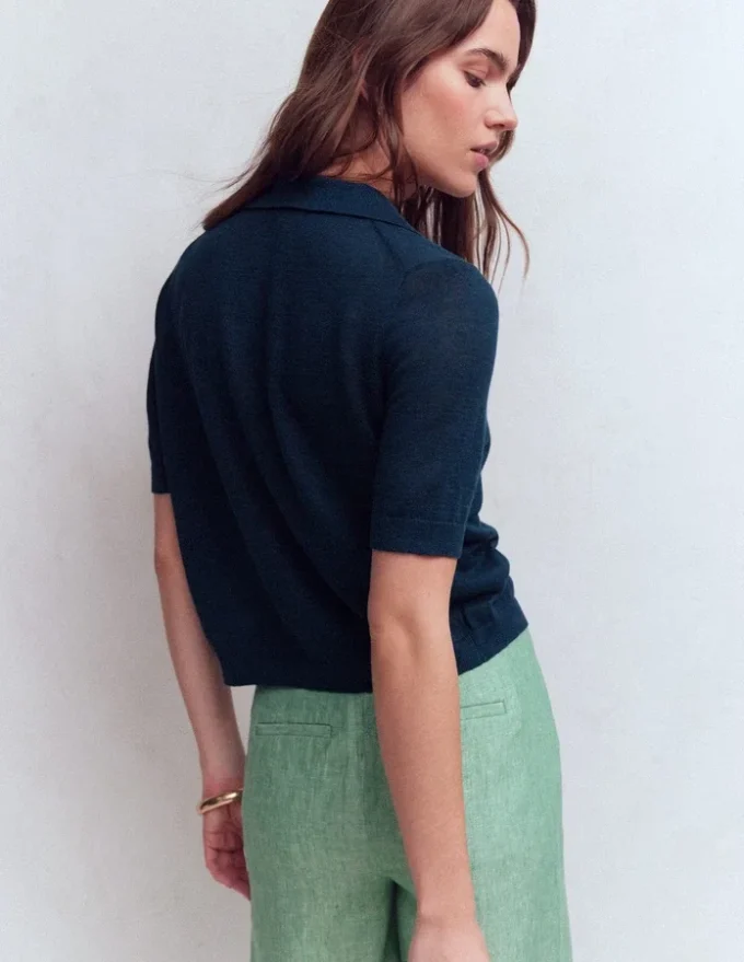 Agnes Collar Linen Cardigan Navy
