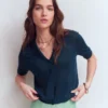 Agnes Collar Linen Cardigan Navy