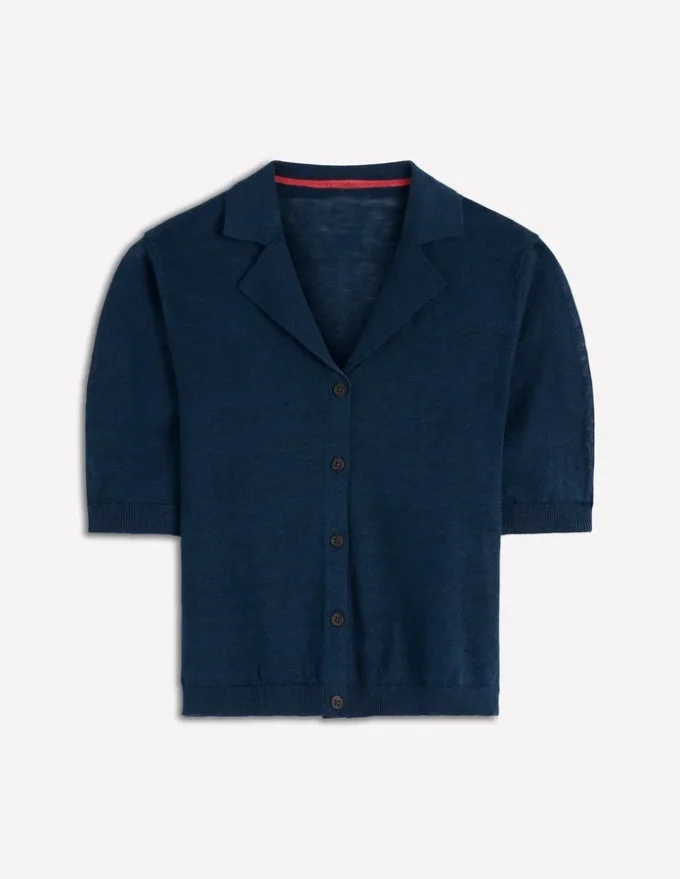 Agnes Collar Linen Cardigan Navy
