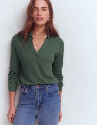 Agnes Collared Linen Jumper Green Jasper