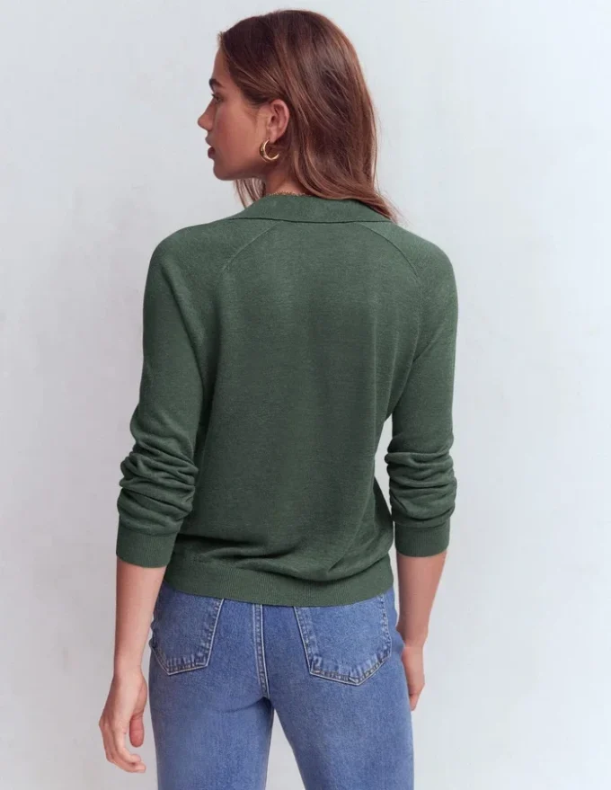 Agnes Collared Linen Jumper Green Jasper Agnes Collared Linen Jumper Green Jasper