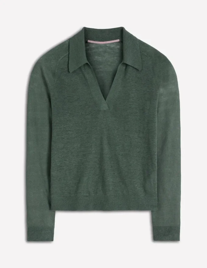 Agnes Collared Linen Jumper Green Jasper Agnes Collared Linen Jumper Green Jasper