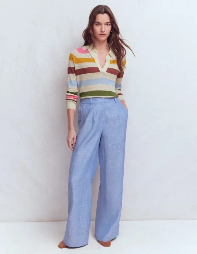 Agnes Collared Linen Jumper Ivory, Pink, Green Multistripe Agnes Collared Linen Jumper Ivory, Pink, Green Multistripe